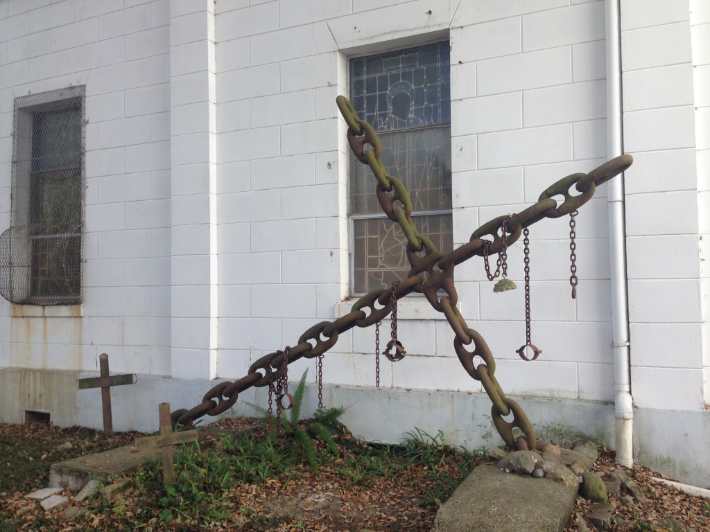 The shackles-cross at the Tomb of the Unknown Slave, St Augustine's Church, Treme. photo courtesy of Ananya Kabir