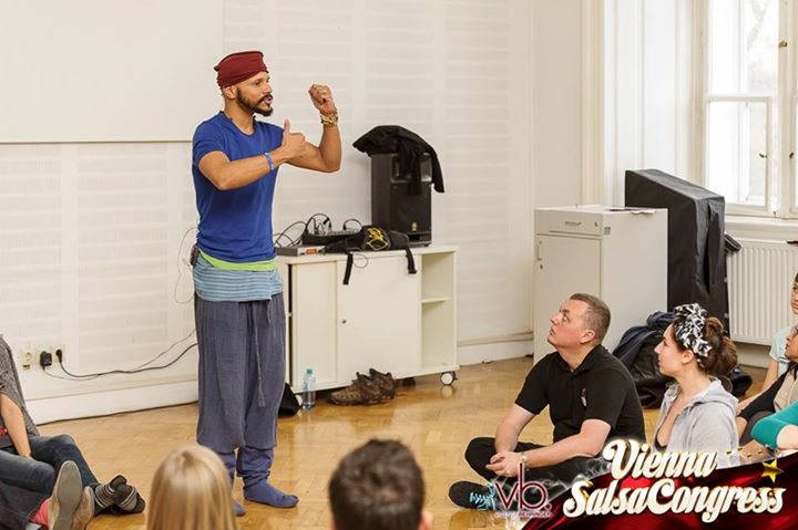 Kwenda Lima demonstrating the kizomba hug at the Vienna Salsa Congress, 2013. Photo by Valentin Behringer.
