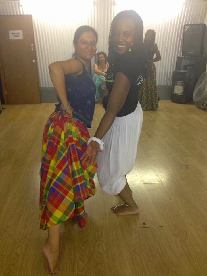 Ananya trying out the tri-page pas-de-base with Zil’oKA teacher Rita Lencrerot. Photo by Ananya Jahanara Kabir. 